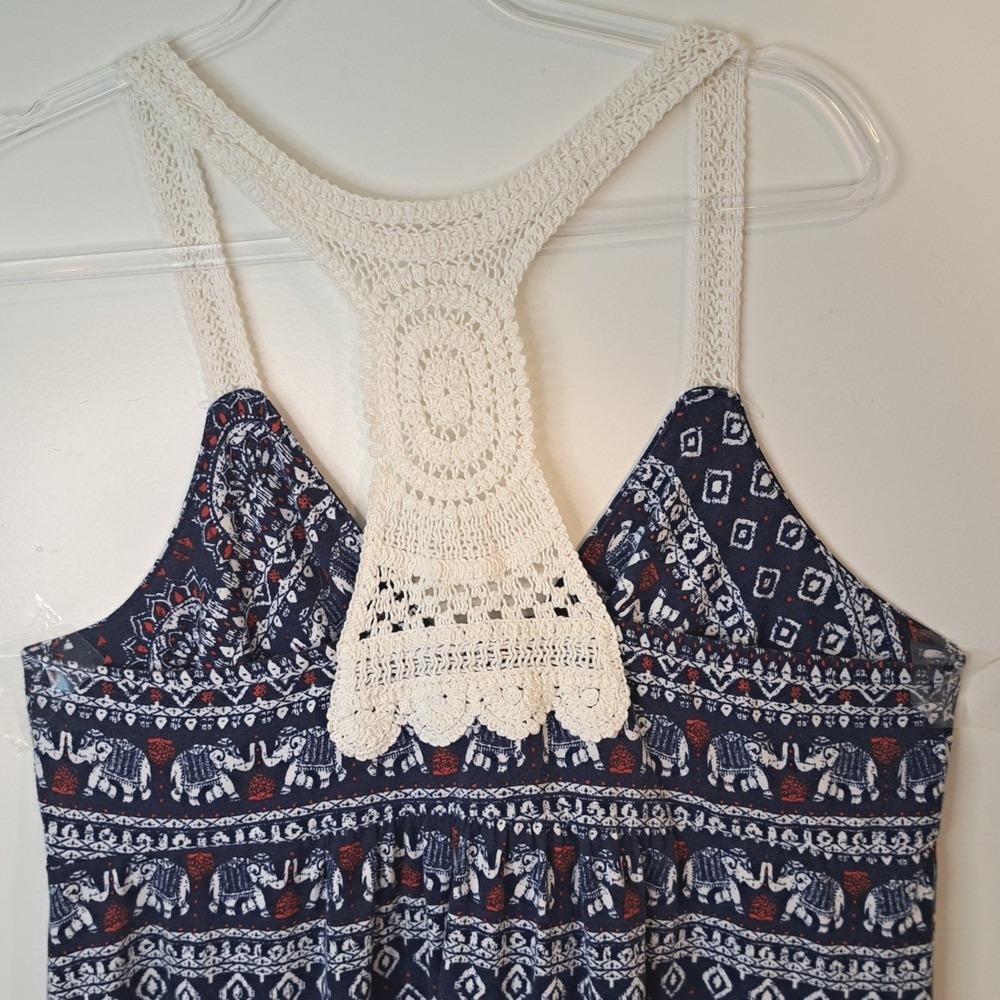 No Boundaries Womens XXL Boho Elephant Print Crochet Lace Racerback Mini Dress - Picture 9 of 11
